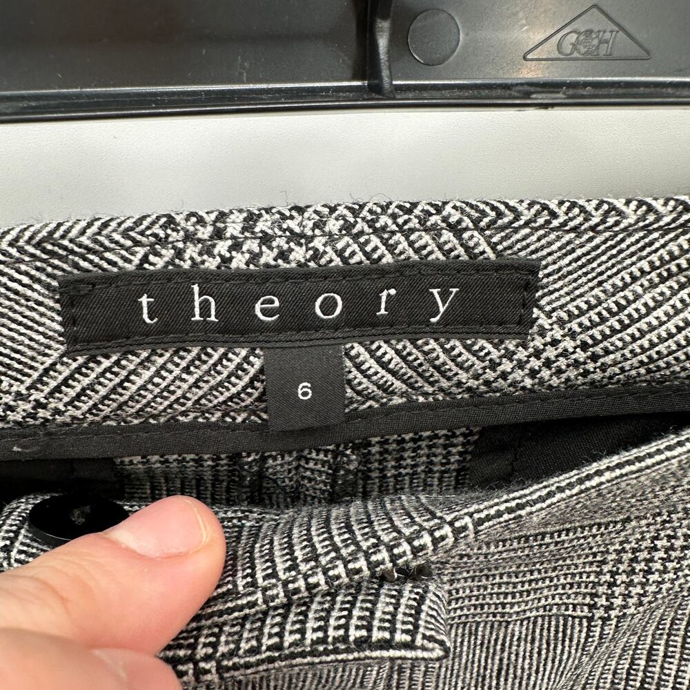 THEORY Black & White Wool Blend Straight Leg Dress Pant Trouser // 6 - Picture 4 of 9